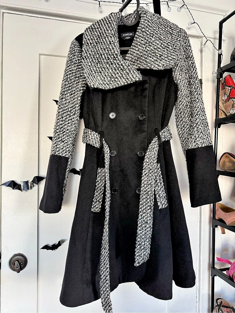 Babe Houndstooth Trench Coat in Black & White Size XS